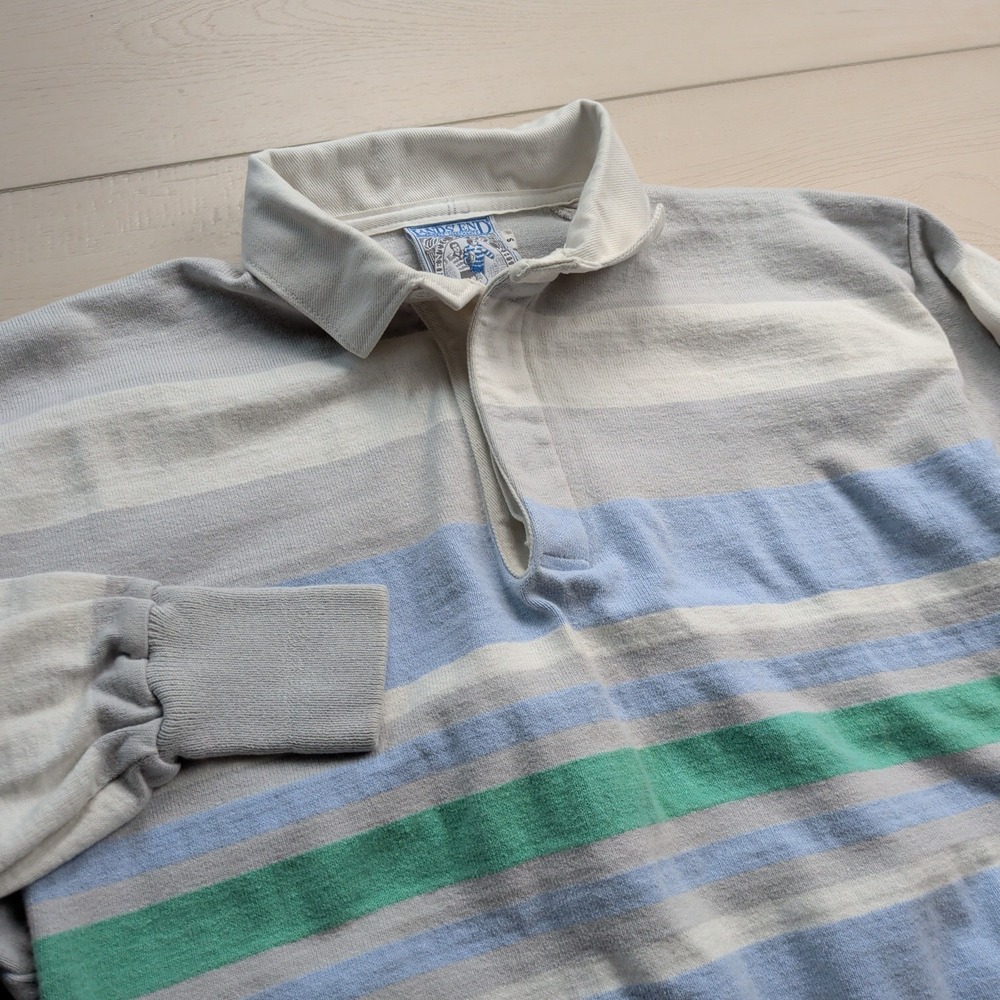 Vintage Lands End Rugby Shirt Mens S Long Sleeve Polo Preppy 90s Y2K Made in USA